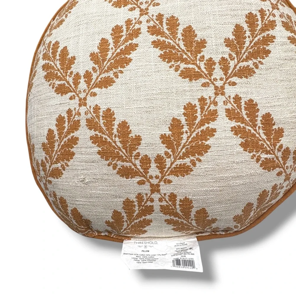 Threshold Set of 2 Round Oak Leaf Embroidered Decorative Pillows Orange 16